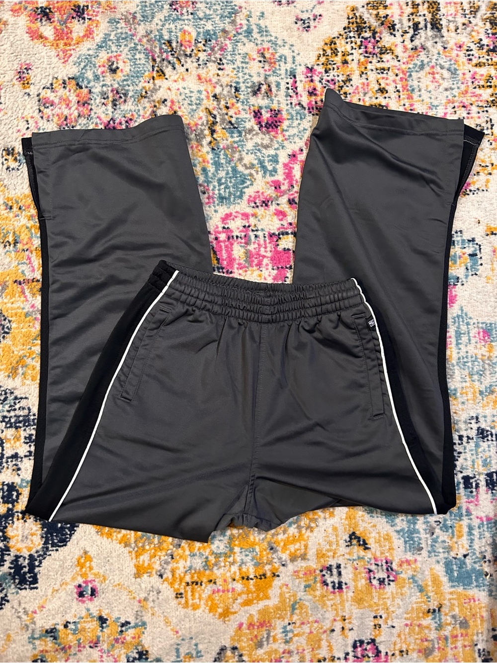 Kids Black Athletic Track Pants with White Piping